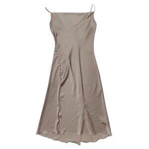 Dress Forum Los Angeles Women's Taupe Satin Midi Open Lower Front Dress Size S